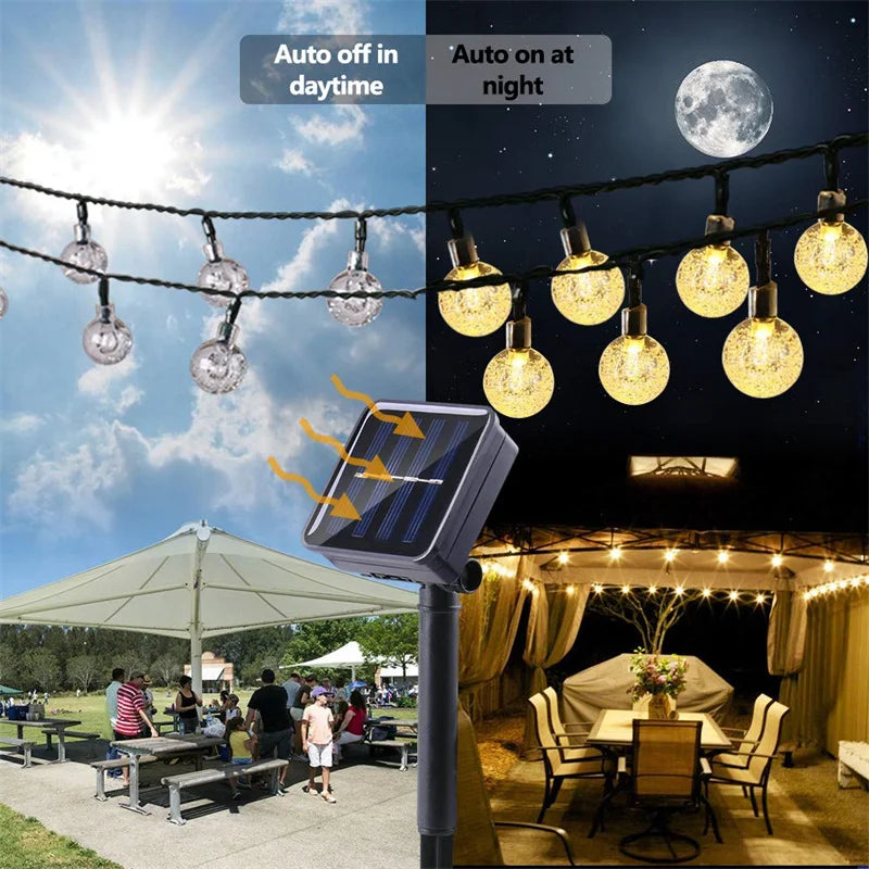 LED Solar String Lights Outdoor Waterproof Bubble Beads Fairy String Light 8 Modes Garden Wedding Party Christmas Decoration-Serilas
