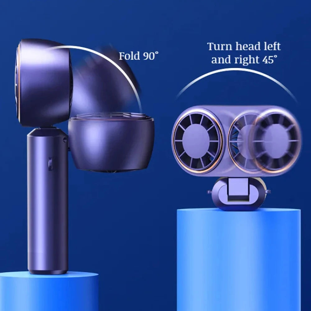 Handheld Personal Fan Compact Rechargeable Dual Fan Cooler Rechargeable Cooling Fan with Digital Display Personal Portable Fan-Serilas