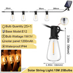 LED ST38 Solar String Lights for Outside, USB & Solar Dual Charging Outdoor String Lights for Porch Garden Camping-Serilas