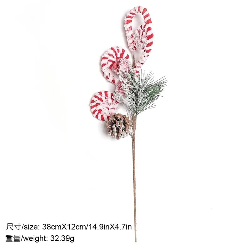 Christmas Decorations Candy Snow Berries Artificial Bouquet Xmas Tree Pendant Ornament Home Decor New Year 2025 Gift Accessories-Serilas