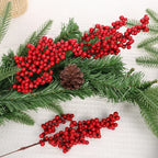 Christmas Red Berries Branch  Artificial Holly Berry Stamen Wreath DIY Foam Fake Flower Ornaments for Xmas Tree Party Home Decor-Serilas