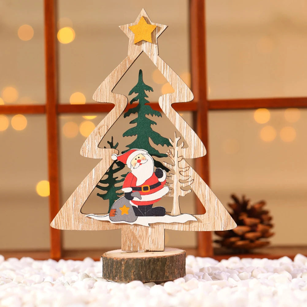 Christmas Decoration DIY Wooden Crafts Creative Ornaments Santa Claus Snowman Reindeer Christmas Desktop Decoration Gifts-Serilas