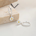 SOFTPIG Real 925 Sterling Silver Flower Pendant Hoop Earrings For Women Cute Plant Fine Jewelry Minimalist Accessories-Serilas
