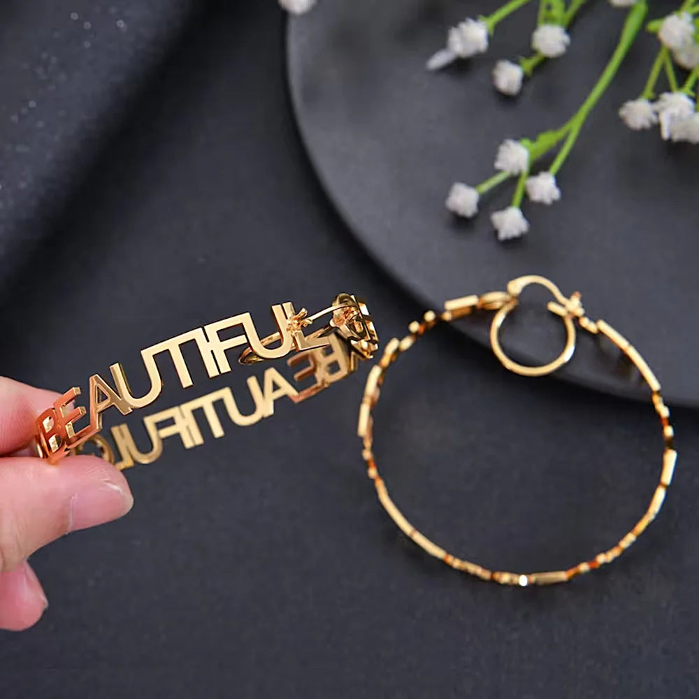 Personalized Letter Big Hoops Earrings Custom Name Earrings for Women Gold A Pair Designer Earrings Stainless Steel Jewelry Gift-Serilas