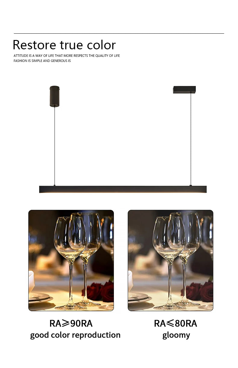 Modern LED linear chandelier for dining room office white bar pendant lights kitchen island lighting black minimalist lamp