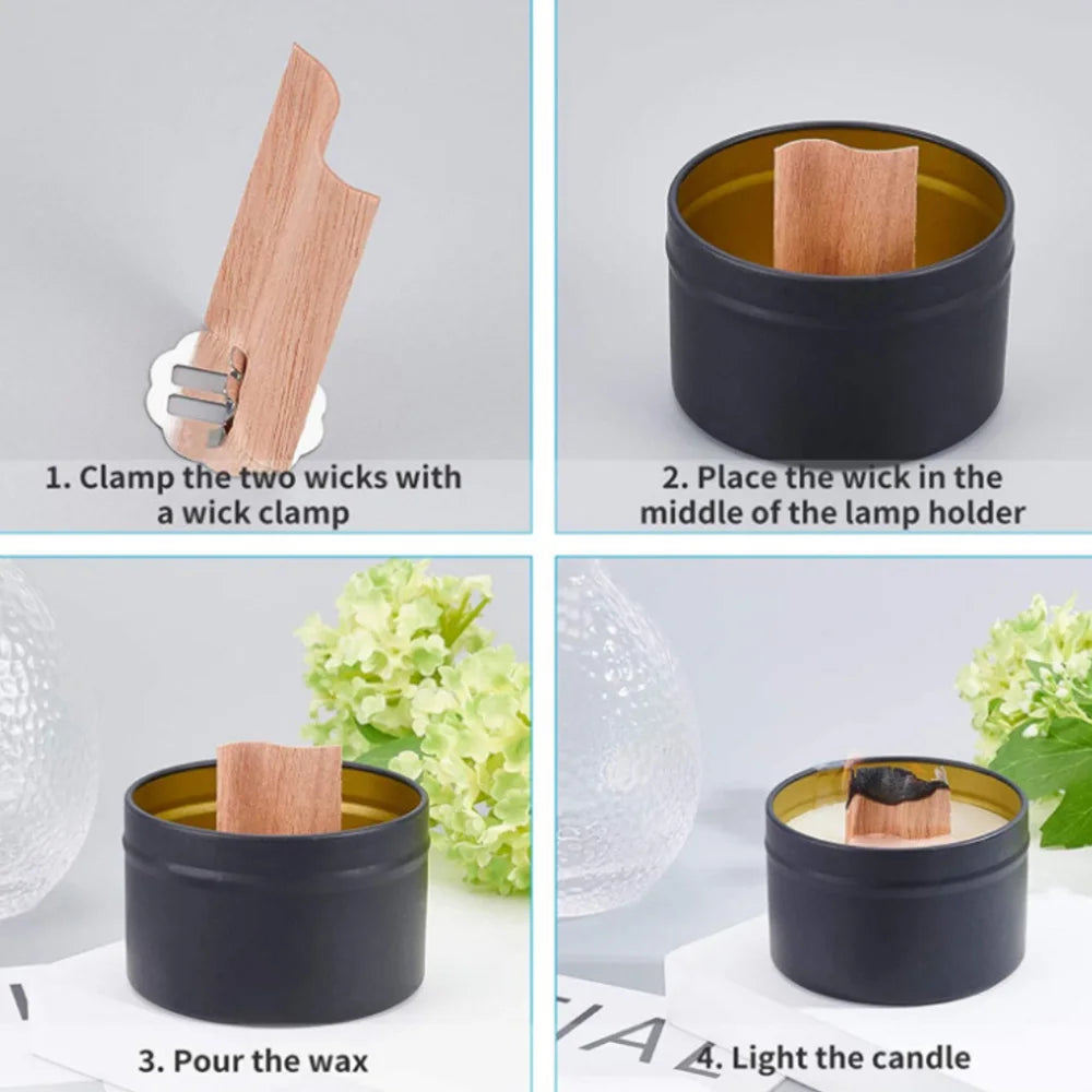 10 Pcs Flame Shaped Natural Wooden Wicks with Base Holder Candle Wick Wax Core Craft Candle Making Supplies Wave Soy Parffin Wax-Serilas