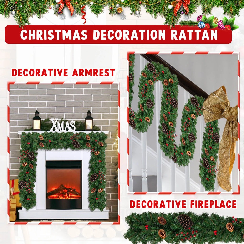 Christmas Garland Artificial Pine Garland For Outdoor Or Indoor Garden Green Fireplaces Holiday Party Decorations 1.8/1.9/2.7m-Serilas