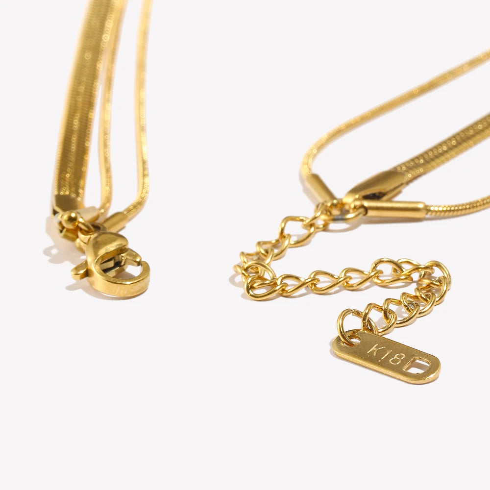 Tarnish Free Stainless Steel 18K Gold Plated Herryingbone Thin Snake Chain Layer Necklace Sexy Women's Gold Chain Necklace-Serilas