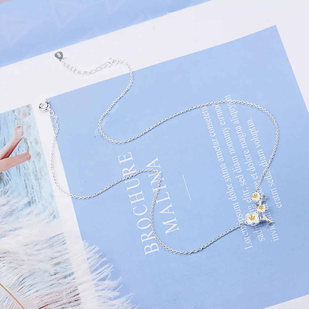 925 Sterling Silver Flower Pendant Necklace For Women Fashion Chain Luxury Quality Fine Jewelry Accesories Wholesale GaaBou-Serilas