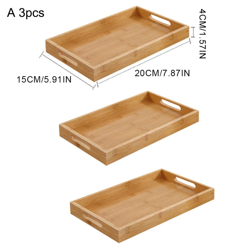 Wide Bamboo Organizer Tray Storage Bin with Handles for Cutlery Serving Spoons Cooking Utensils Teapot Teacup-Serilas