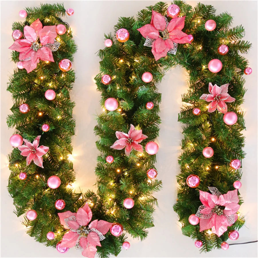 2.7M 5 Colors Christmas Decorations Garland Decoration Rattan Lights Wreath Decorated Mantel Fireplace Stairs Wall Door Decor-Serilas