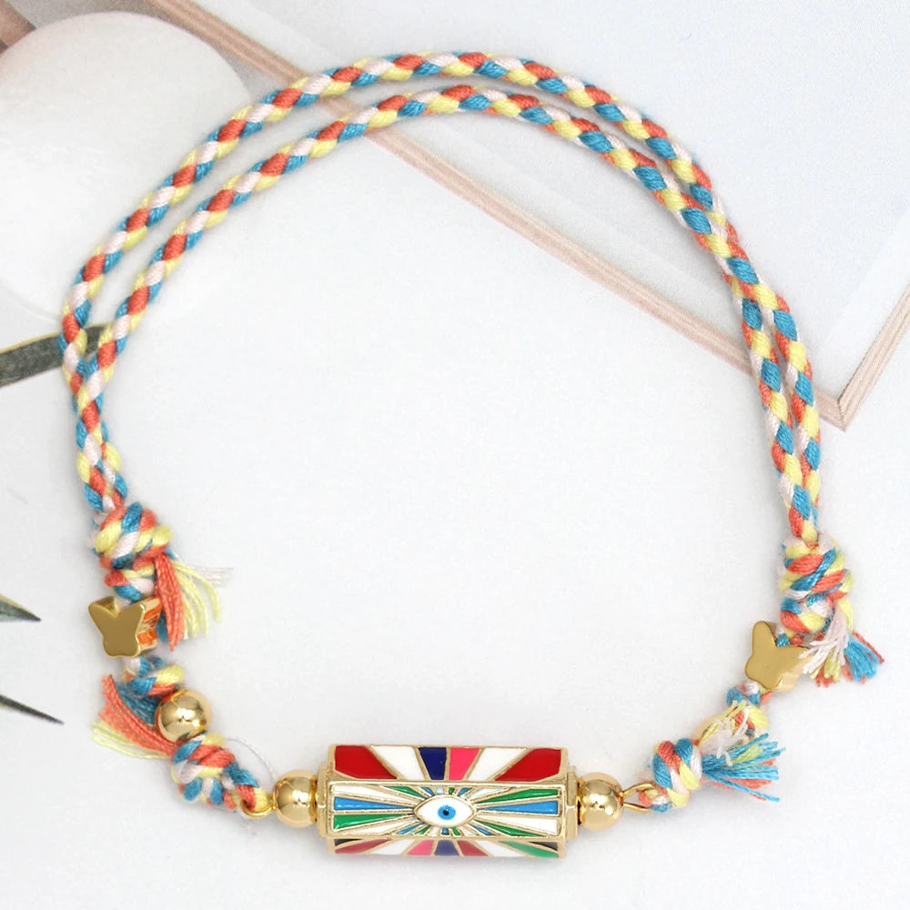 Lucky Eye Copper Enamel Turkish Evil Eye Charm Bracelet DIY Adjustable Rope Chain Bracelet for Women Men Girls Fashion Jewelry-Serilas