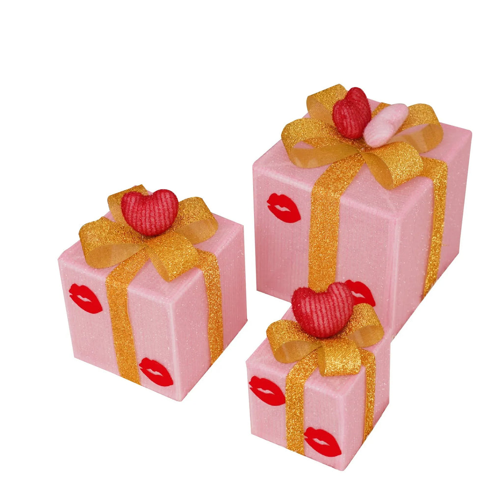 Set of 3 Christmas Lighted Gift Boxes with Bowknot Light Up Christmas Boxes Xmas Ornament for Xmas Holiday Party Indoor Outdoor-Serilas