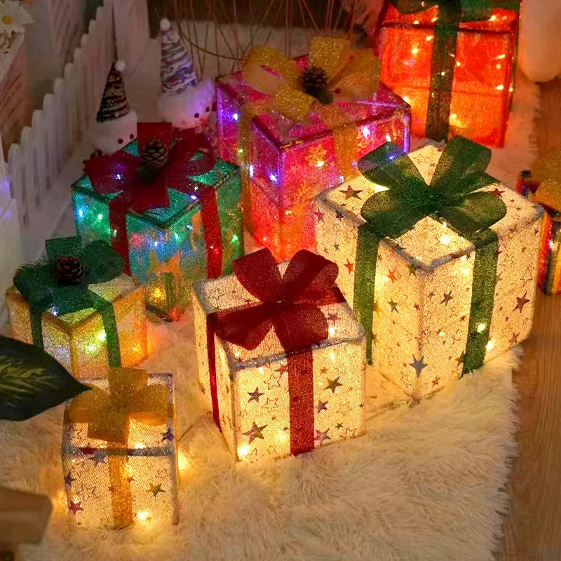 Christmas Glowing Decoration Gift Box Ornament With Bow Christmas Lighting Box Outdoor Light Lighting Christmas Box-Serilas