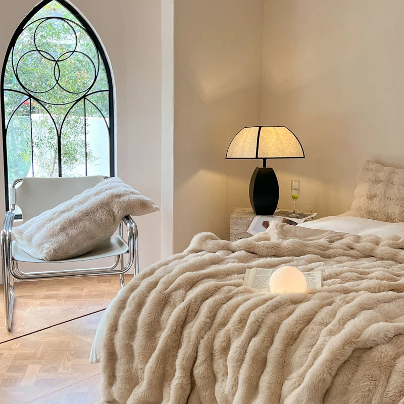 Luxury Faux Fur Rabbit Fur Thickened Blanket, Winter Soft Blanket Throw for Home Bed Sofa Cover 100X150cm 150X200cm 200X230cm-Serilas