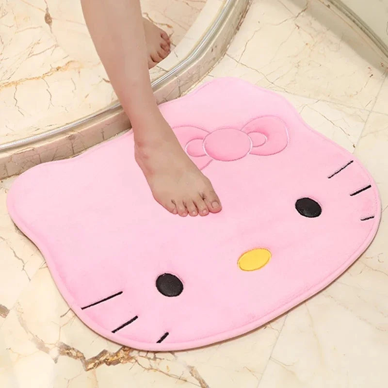 50x60cm Kawaii Hello Kitty Cartoon Rug Anime Kt Cat Plush Floor Mat Bathroom Non-Slip Carpet Car Cushion Soft Living Room Decor-Serilas