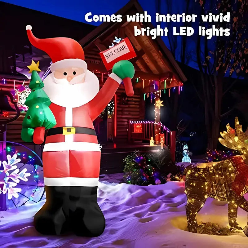 1.2/1.8m Inflatable Santa Claus Holding Christmas Tree Gift Bags Outdoor Decoration with LED Lights Blowing up Toys Garden Decor-Serilas