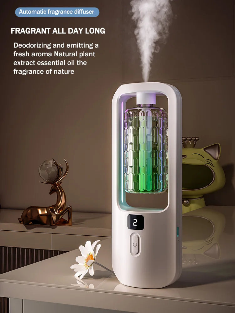 Automatic aromatherapy diffuser for eliminating odors, suitable for household use, with essential oil for air freshening.-Serilas