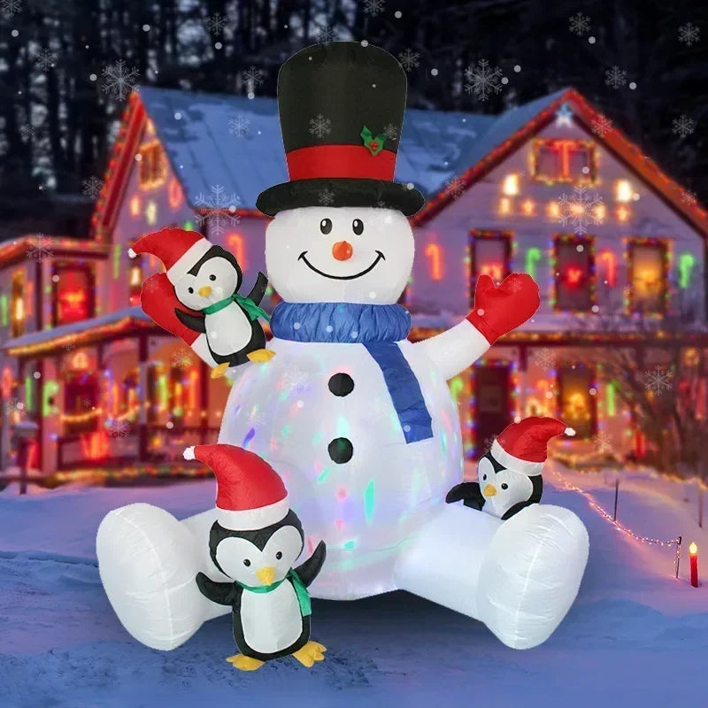 Christmas Inflatable Snowman Penguin Model Outdoor Party with Colorful Lights Interesting Decorations-Serilas