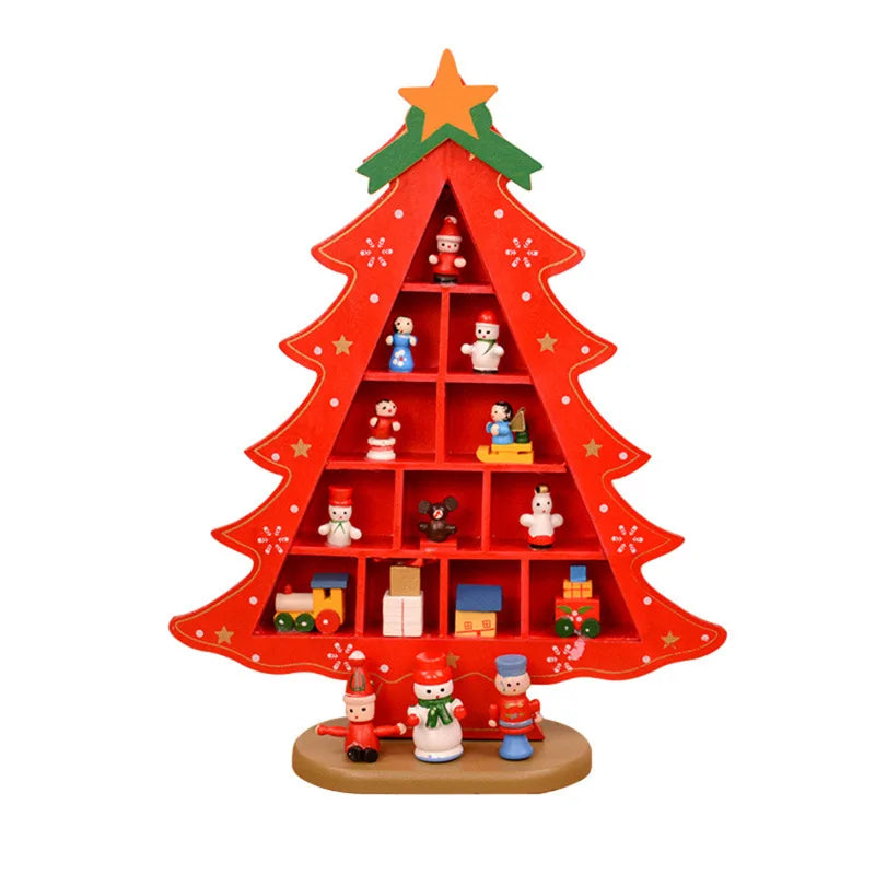 Christmas Decorations Wooden Christmas Tree Creative Scene Layout Ornaments Three-dimensional Red Xmas Table Desktop Decoration-Serilas
