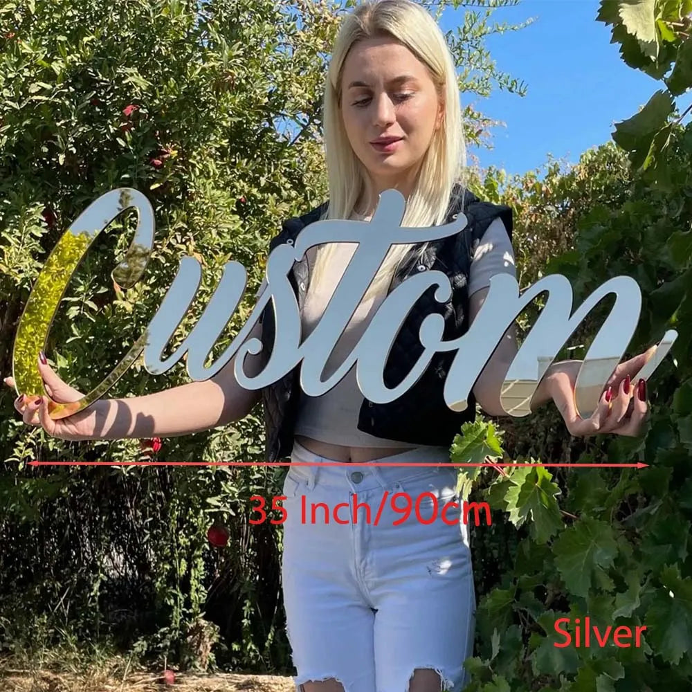 Personalized Custom Baby Name Sign Decor Acrylic Mirror Gold Wood Wall Signs Baby Shower Nursery Decor Wedding Party Plaque Gift-Serilas