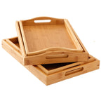 Wide Bamboo Organizer Tray Storage Bin with Handles for Cutlery Serving Spoons Cooking Utensils Teapot Teacup-Serilas