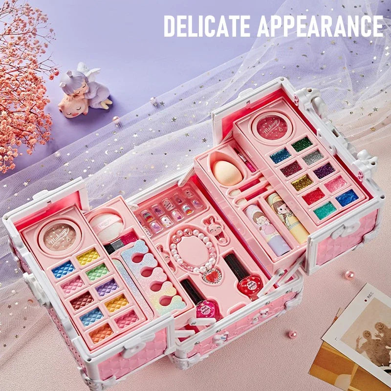 Kids Makeup Kit Little Girls 49 Pcs Washable Makeup Kit Real Girl Princess Make Up Kit with Cosmetic Case Play Set Birthday Gift-Serilas