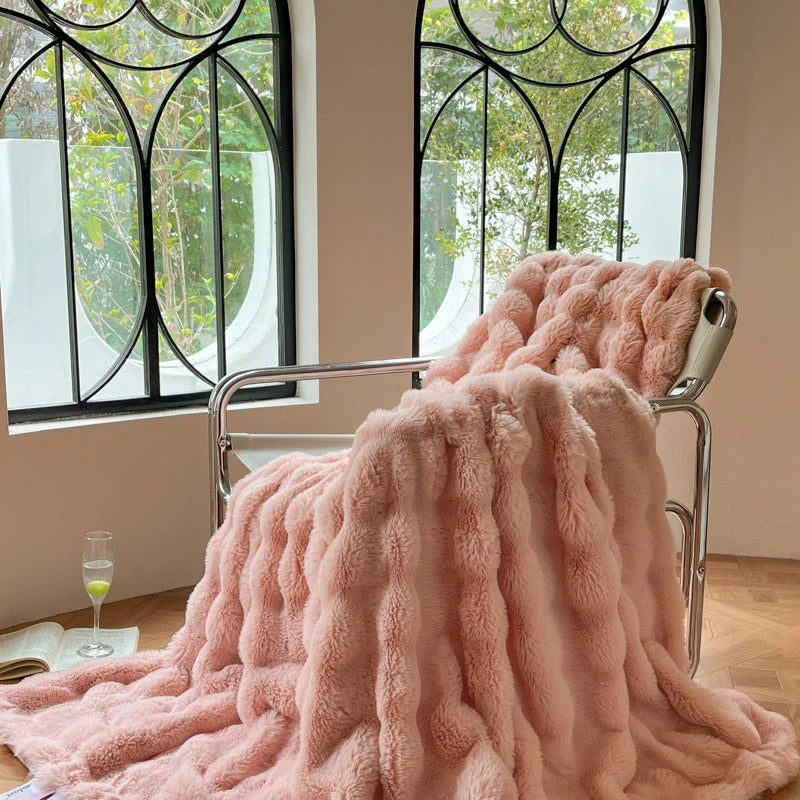 Luxury Faux Fur Rabbit Fur Thickened Blanket, Winter Soft Blanket Throw for Home Bed Sofa Cover 100X150cm 150X200cm 200X230cm-Serilas