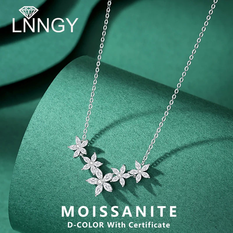 Lnngy Exquisite Moissanite Diamond Necklace for Women Pure 925 Sterling Silver Flower Pendant Necklaces 2025 Trend Jewelry-Serilas