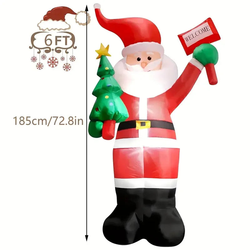 1.2/1.8m Inflatable Santa Claus Holding Christmas Tree Gift Bags Outdoor Decoration with LED Lights Blowing up Toys Garden Decor-Serilas