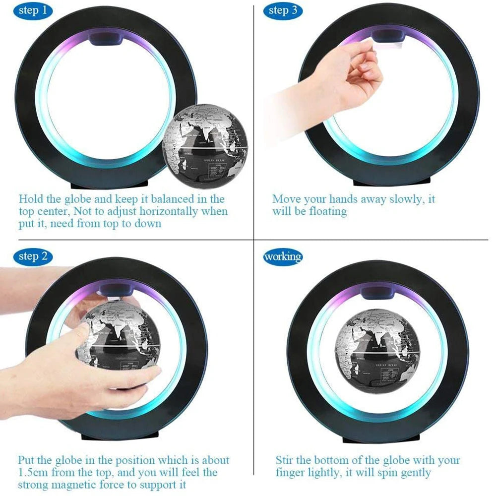 Floating Globe Levitating World Map Rotating Ornament LED Lamp for Bedside Light Novelty Floating Lamp Magnetic Levitation Globe-Serilas