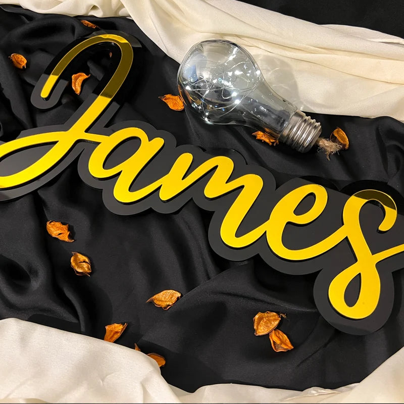 Personalized Custom Baby Name Sign Decor Acrylic Mirror Gold Wood Wall Signs Baby Shower Nursery Decor Wedding Party Plaque Gift-Serilas