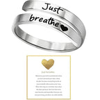 Just Breathe Heart Ring for Women Men, Stainless Steel Spiral Wrap Healing Rings, Inspirational Heart felt Gifts with Box-Serilas