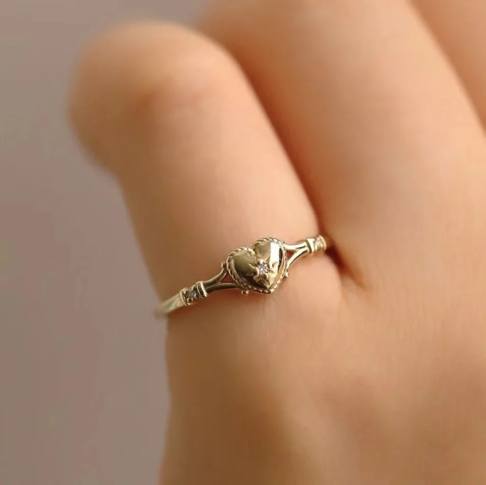 Hot Selling Gold Plated Stainless Steel Rings For Women Heart Ring Jewelry Accessories Wholesale Size 6-11-Serilas