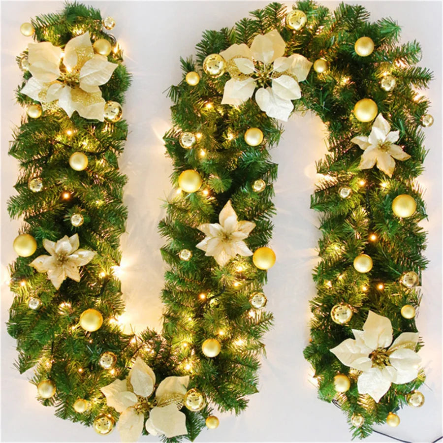 2.7M 5 Colors Christmas Decorations Garland Decoration Rattan Lights Wreath Decorated Mantel Fireplace Stairs Wall Door Decor-Serilas