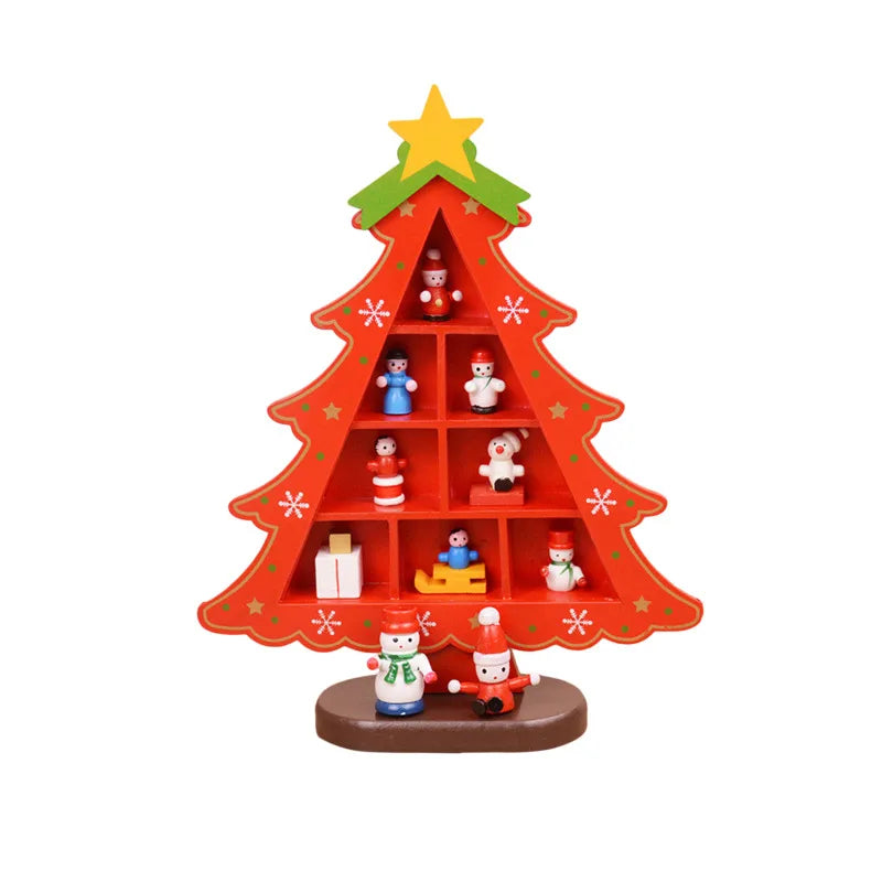 Christmas Decorations Wooden Christmas Tree Creative Scene Layout Ornaments Three-dimensional Red Xmas Table Desktop Decoration-Serilas