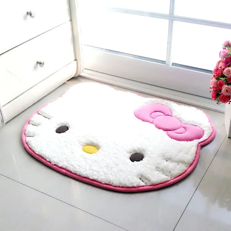 50x60cm Kawaii Hello Kitty Cartoon Rug Anime Kt Cat Plush Floor Mat Bathroom Non-Slip Carpet Car Cushion Soft Living Room Decor-Serilas