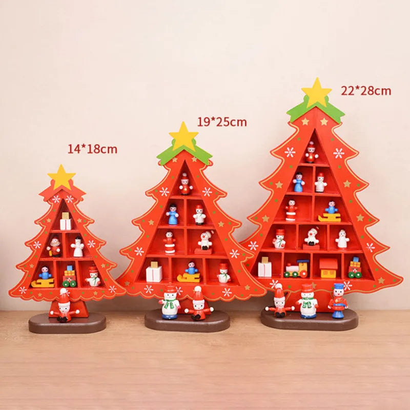 Christmas Decorations Wooden Christmas Tree Creative Scene Layout Ornaments Three-dimensional Red Xmas Table Desktop Decoration-Serilas