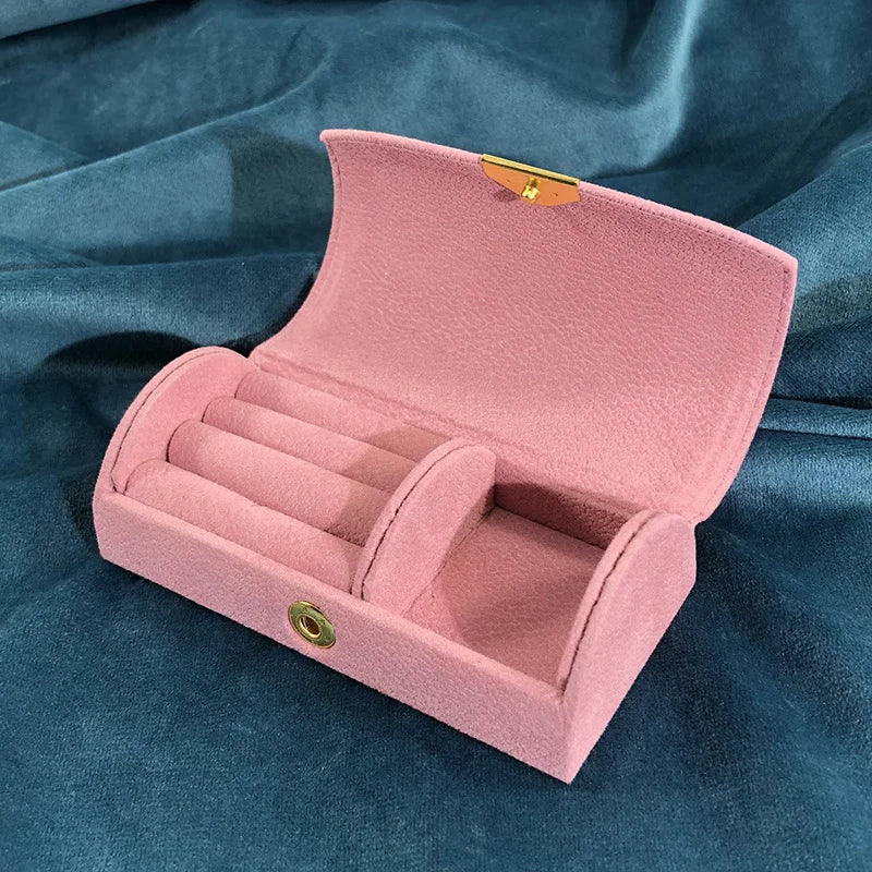 High-quality Velvet Portable Jewelry Storage Box Semi Circular Small Jewelry Packaging Box Ring Bracelet And Earring Storage box-Serilas