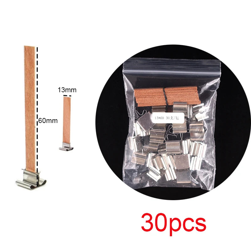 30pcs Wooden Candles Wick for DIY Paraffin Candle Jar Making Kit Candle Core with Clip Base Handmade Smokeless Candle Wick Cores-Serilas