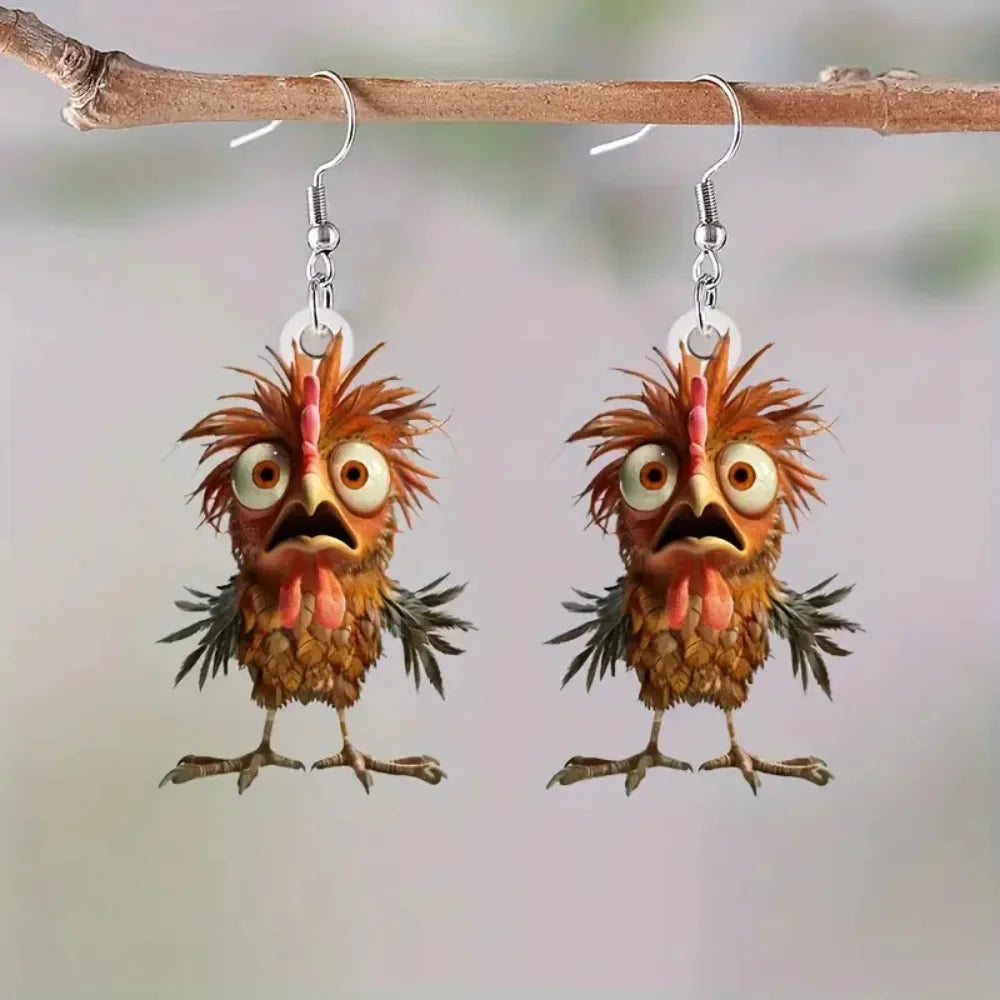 2D Flat Acrylic Cute Funny Little Chicken Earrings Jewelry for Women Girls Charms Drop Dangle Earring Valentine's Day Gifts-Serilas