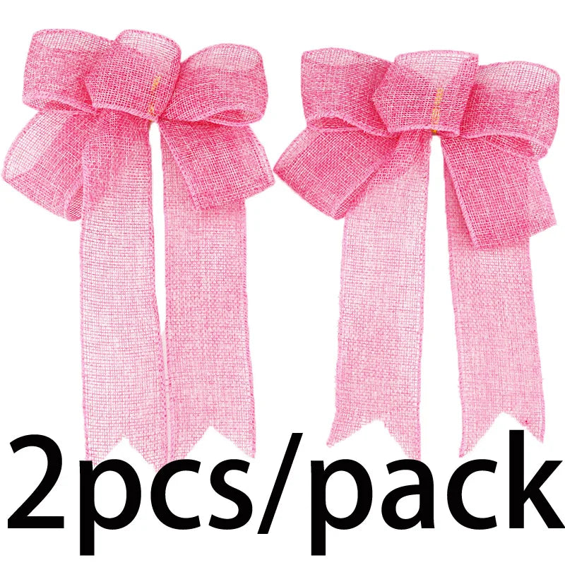 ?2pcs/pack?Christmas Tree Wreath Decoration Butterfly Knot Linen Butterfly Knot Christmas Tree Decoration DIY Handmade Materials-Serilas
