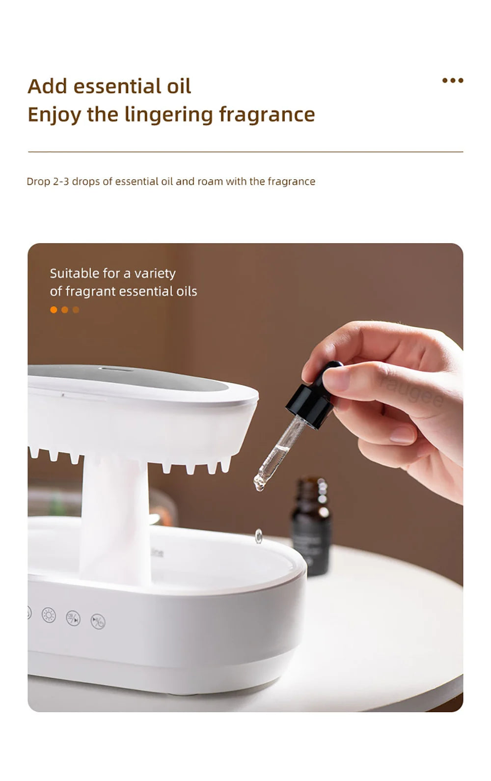 Aroma Air Humidifier Fragrance Essential Oil Diffuser for Home Raindrop Model Aroma Diffuser Humidifier with LED Colorful Light-Serilas