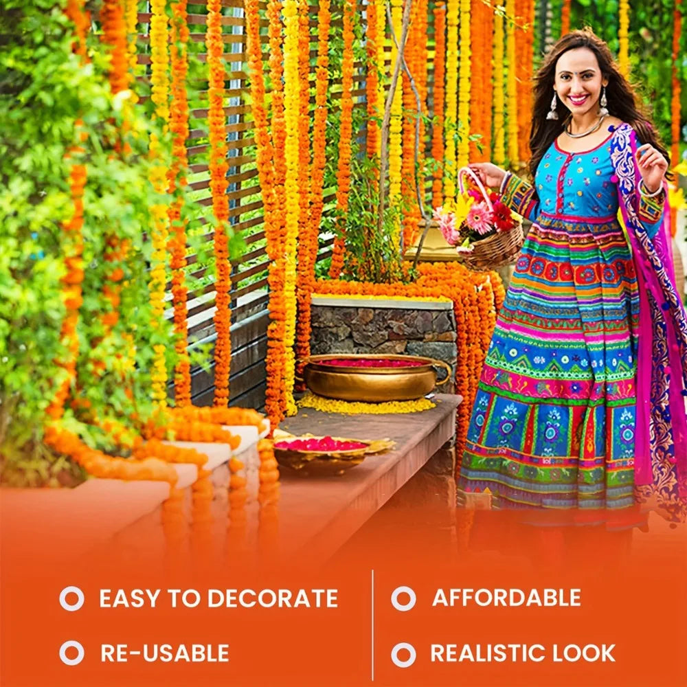 Marigold Flower Garlands 1.5m Artificial Flower Garland Indian DécorPooja Diwali Fiesta Day of The Dead Christmas Events Decor-Serilas