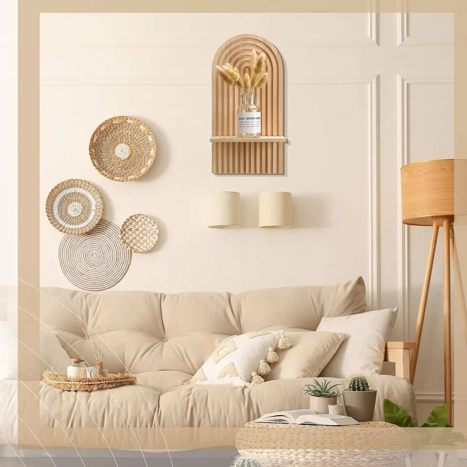 Boho Wooden Shelves for Wall Decorative Book Floating Wall Shelf for Living Room Bathroom Bedroom Classroom Office Nursery Home-Serilas