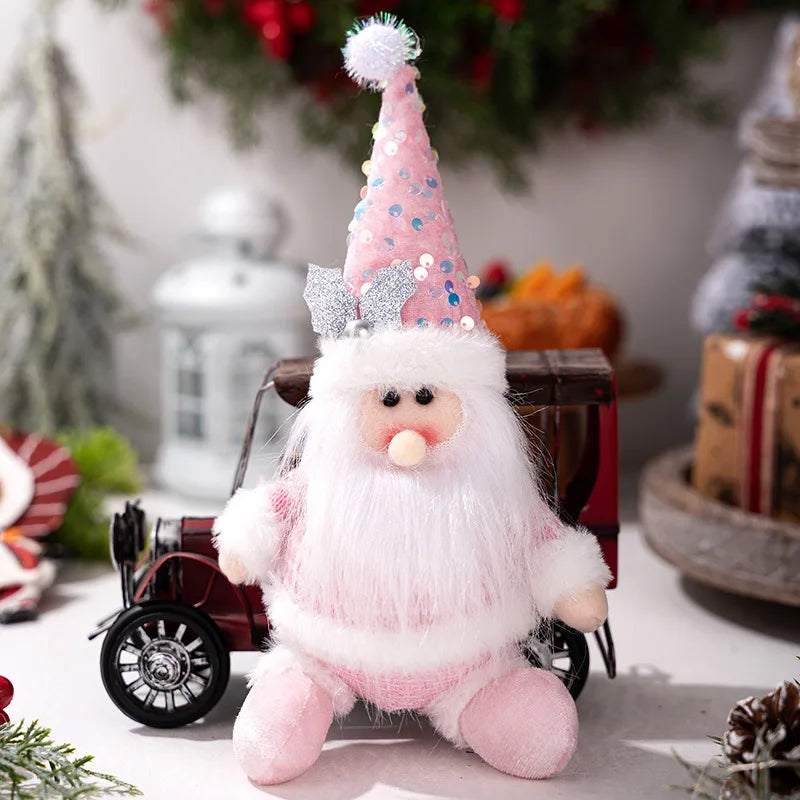 Christmas Decorations: Pink Sequined Scarf, Snowman, Pink Overalls, Reindeer, Pink Sequined Pointed Hat, Santa Claus Home Decor-Serilas