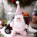 Christmas Decorations: Pink Sequined Scarf, Snowman, Pink Overalls, Reindeer, Pink Sequined Pointed Hat, Santa Claus Home Decor-Serilas