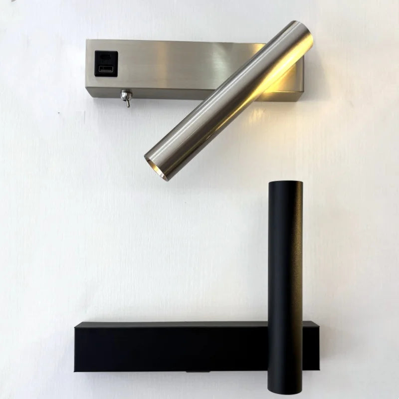 Minimalist wall lamp, living room bedroom wall rotatable spotlight, creative minimalist bedside lamp, USB interface reading lamp-Serilas