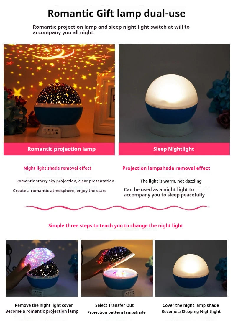 Night Lamp Projector Starry Sky Night Light Projector Baby Lamp Decor Rotating Starry Nursery Moon Galaxy Projector Table Light-Serilas
