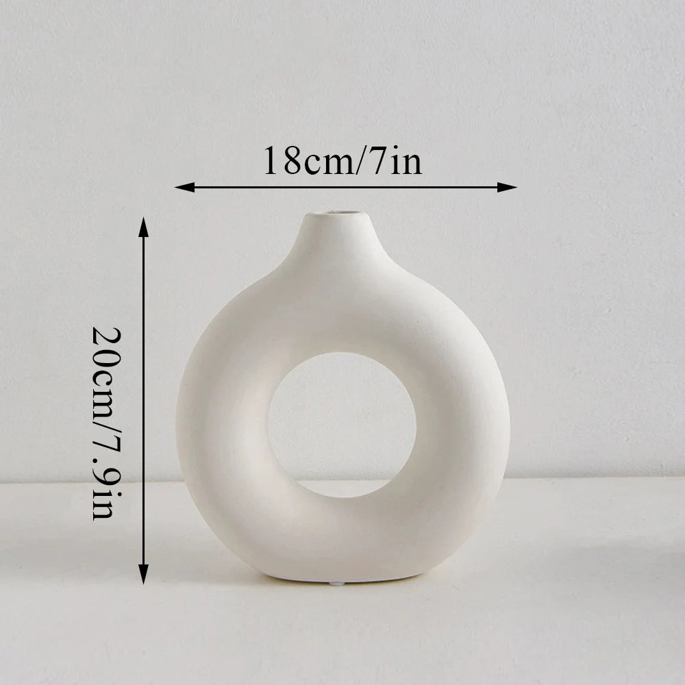 Nordic Vase Circular Hollow Ceramic Flower Vase For Home Living Room Decoration Accessories Interior Office Desktop Decor Gift-Serilas